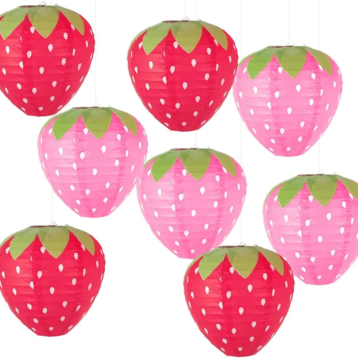 Set of 3 Strawberry Paper Lanterns – 20 cm Fruit-Themed Party Décor - Image 2