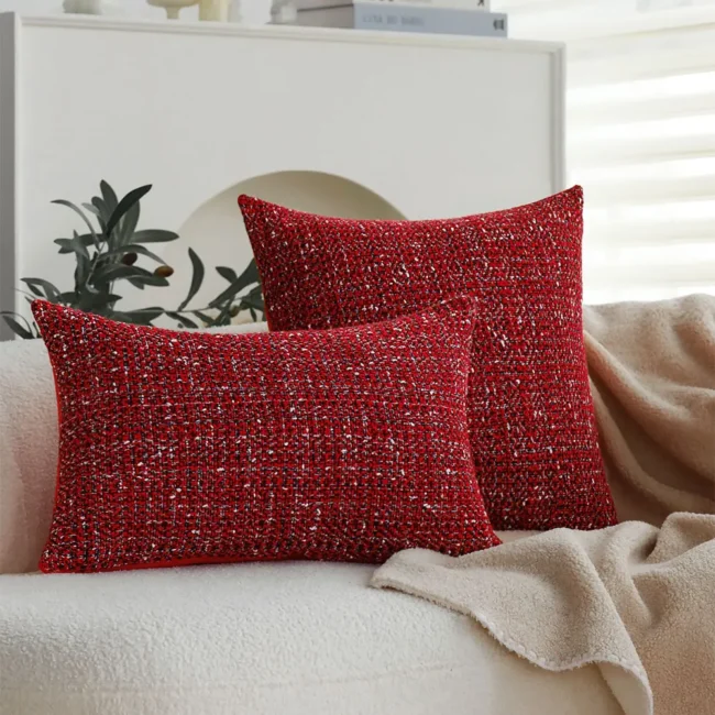 Red Knitted Christmas Cushion Cover for Sofa & Bed