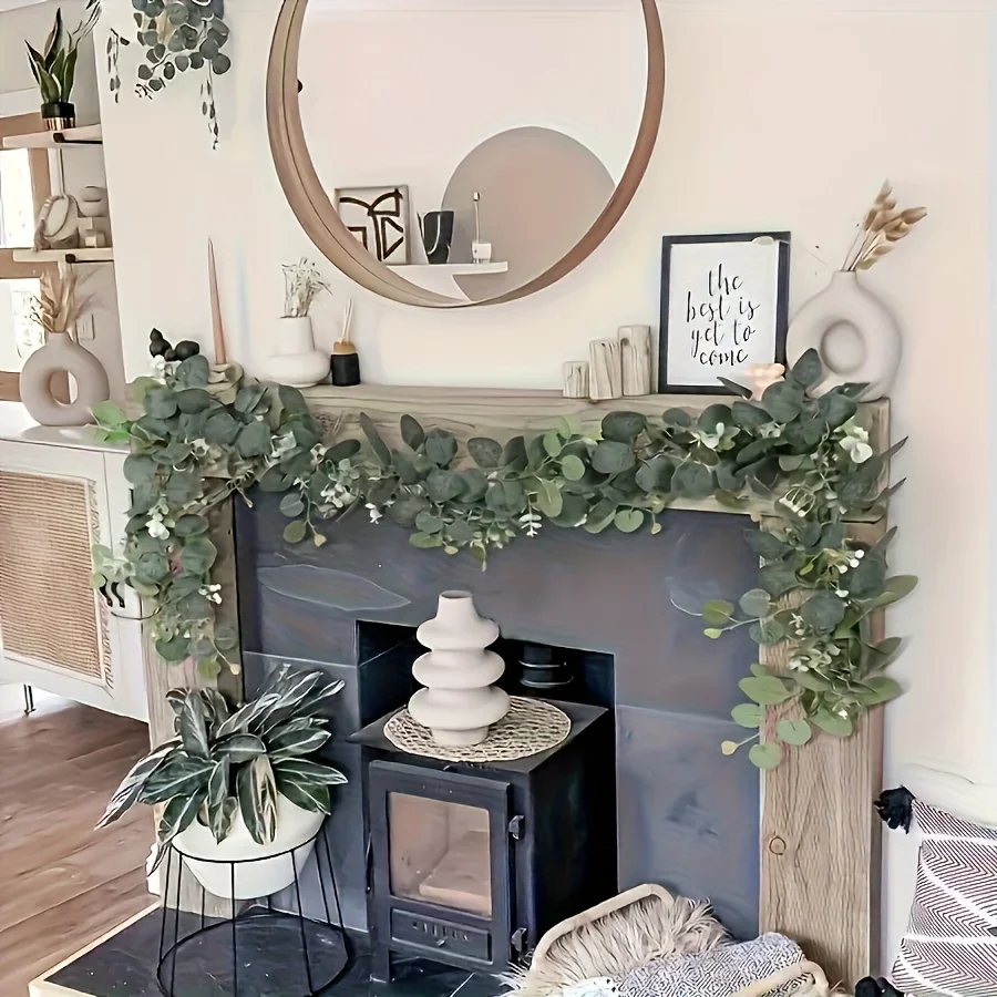 Artificial Eucalyptus Wreath Faux Green Vine Wall Hanging Garland for Indoor Outdoor Home Decor Seasons Holiday Wedding Party - Image 2