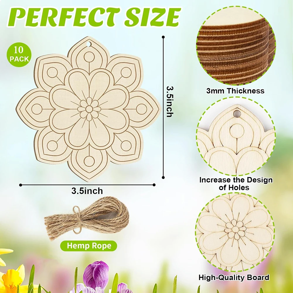 Unfinished Wooden Ornaments, 10-Piece Set – Paintable DIY Craft Blanks - Image 2