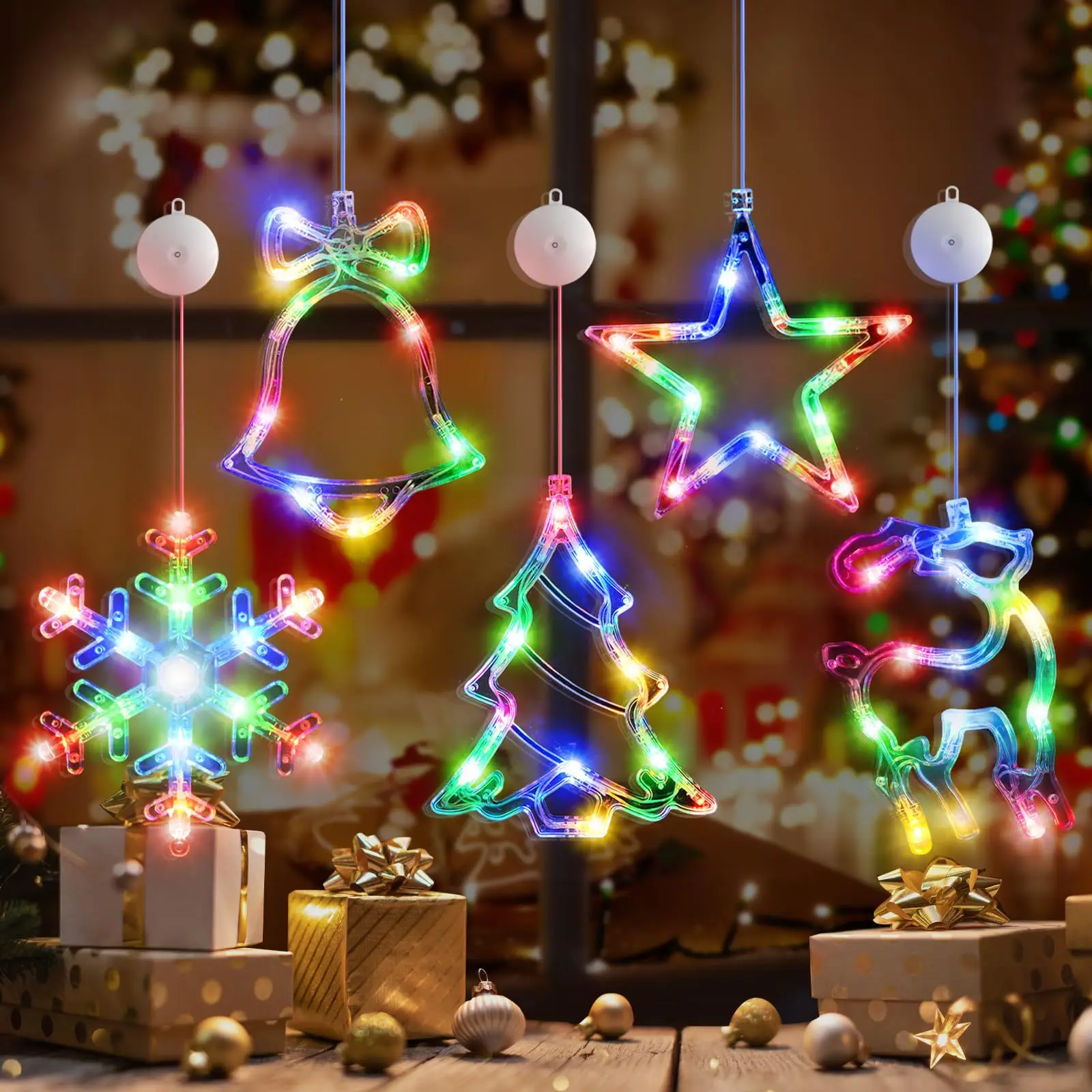 Christmas LED Light Snowflake Santa Hanging Battery-operated Window Ornaments Decoration for Home Xmas Navidad New Year Decor