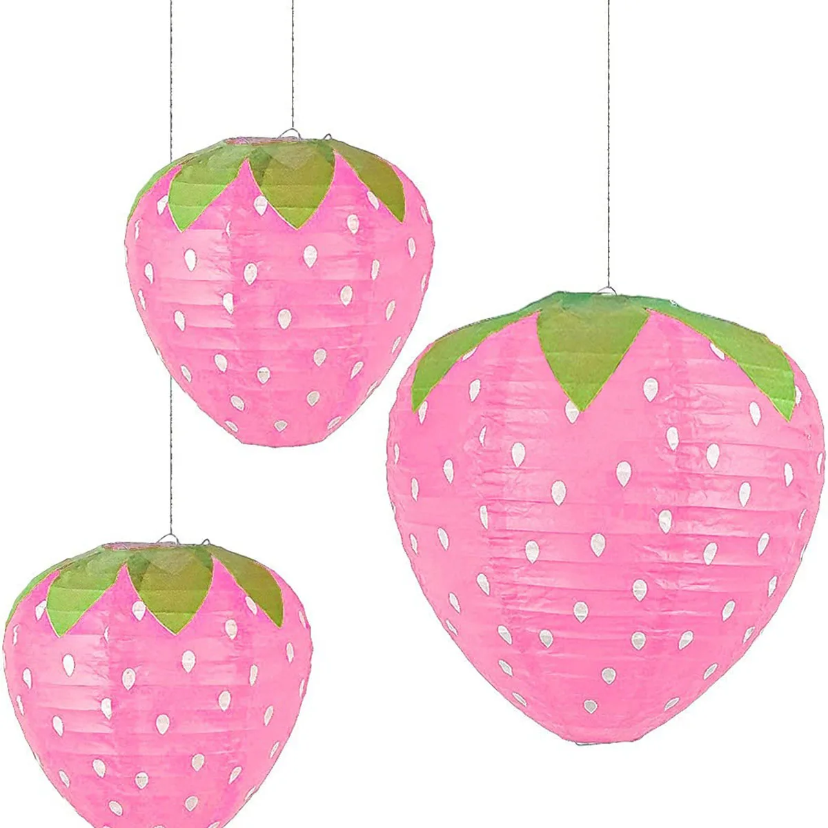 Set of 3 Strawberry Paper Lanterns – 20 cm Fruit-Themed Party Décor - Image 7