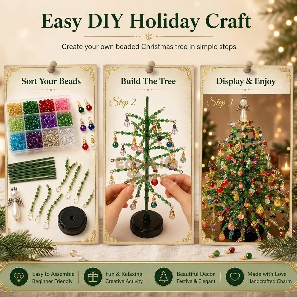 DIY Beaded Christmas Tree Kit – Crystal-Style Holiday Craft - Image 4