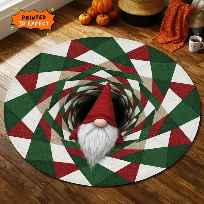 Round Christmas Gnome Rug with 3D-Effect Holiday Design - Image 2