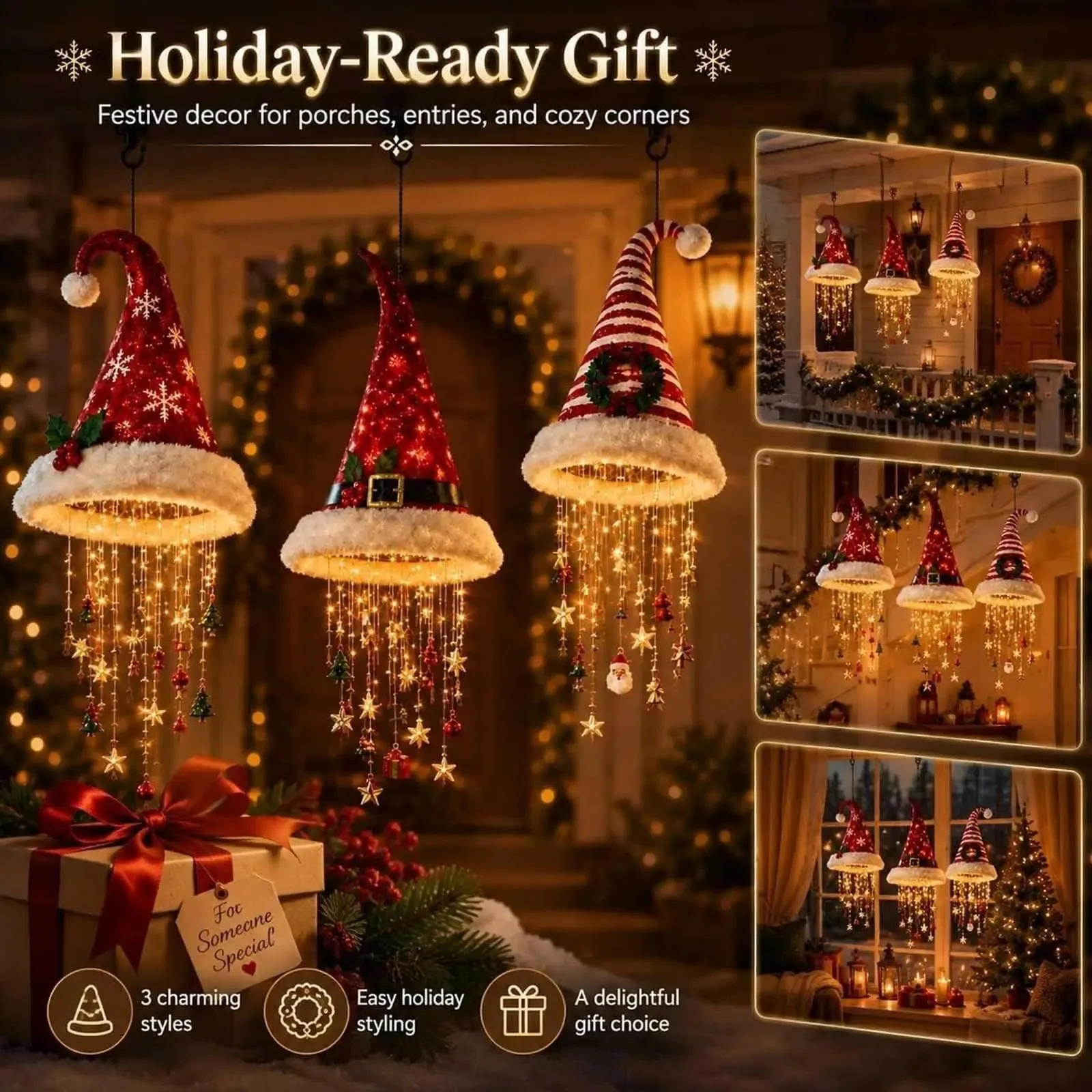 DIY Lighted Santa Hat Chandelier – Warm LED Hanging Christmas Ornament - Image 6
