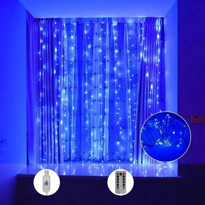 Christmas Home Decoration USB 8 Modes Fairy Garland Lights LED Curtain String Lights with Remote Control for Bedroom Wedding - Image 7