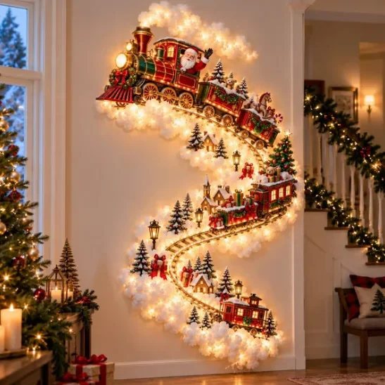 Christmas Magic Trail Wall Light – Glowing Santa Sleigh & Reindeer Decor - Image 12