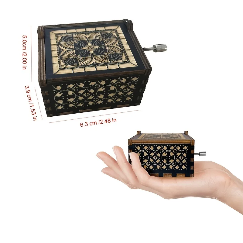 Hand-Cranked Wooden Christmas Music Box – Vintage Carved Decorative Gift - Image 6