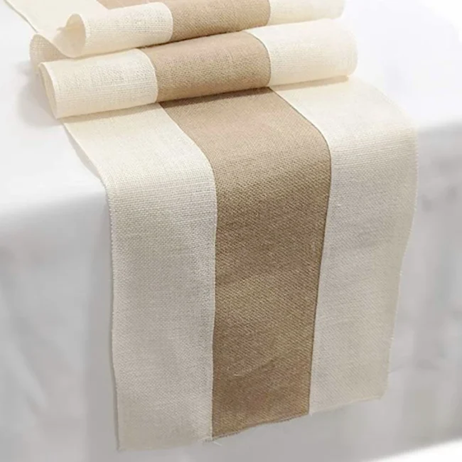Rustic Woven Table Runner in Brown & White