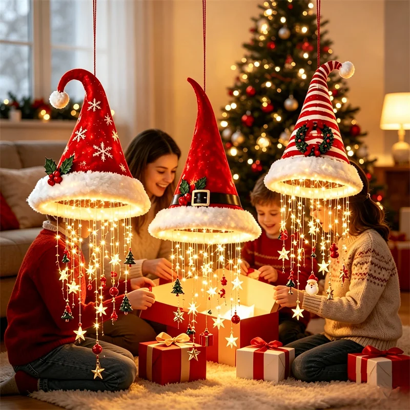 DIY Lighted Santa Hat Chandelier – Warm LED Hanging Christmas Ornament