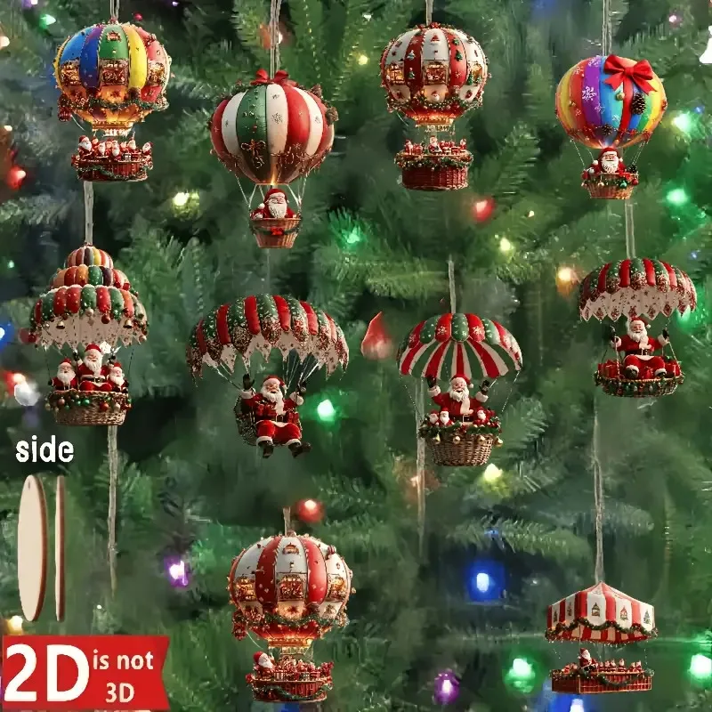 Santa Claus Parachute Wooden Ornaments, 10-Piece Set – Handmade Hanging Decor - Image 4