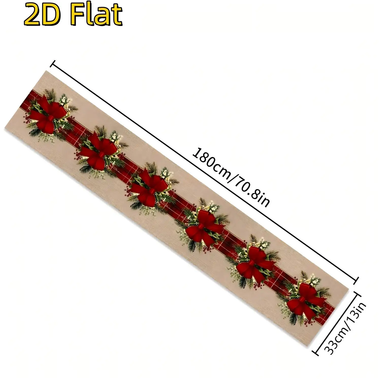Vintage Christmas Table Runner with Red Bows & Pinecones - Image 6