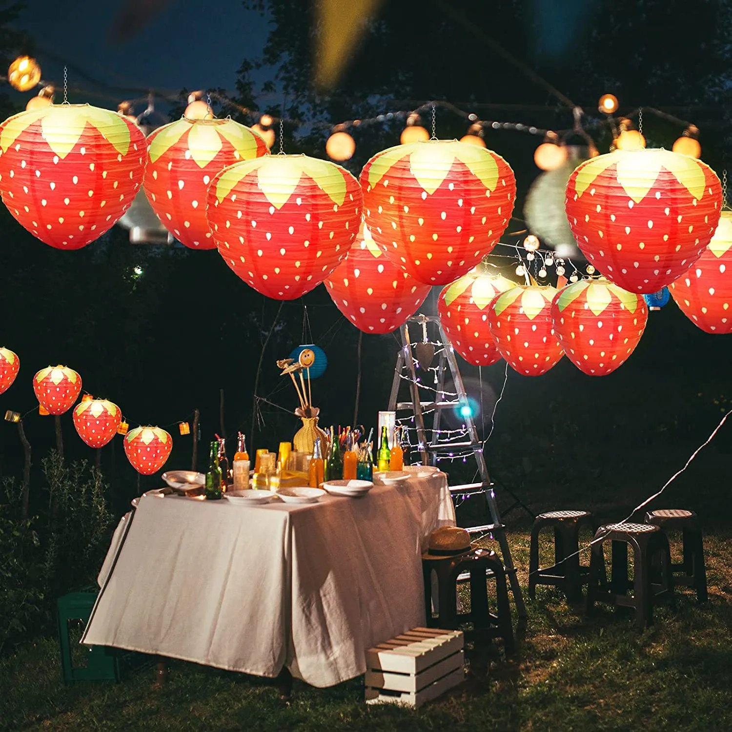 Strawberry Paper Lanterns, 3-Piece Set – 8 in Hanging Party Decor - Image 3
