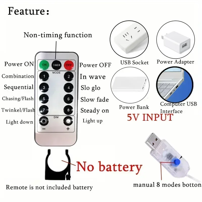 Christmas Home Decoration USB 8 Modes Fairy Garland Lights LED Curtain String Lights with Remote Control for Bedroom Wedding - Image 6