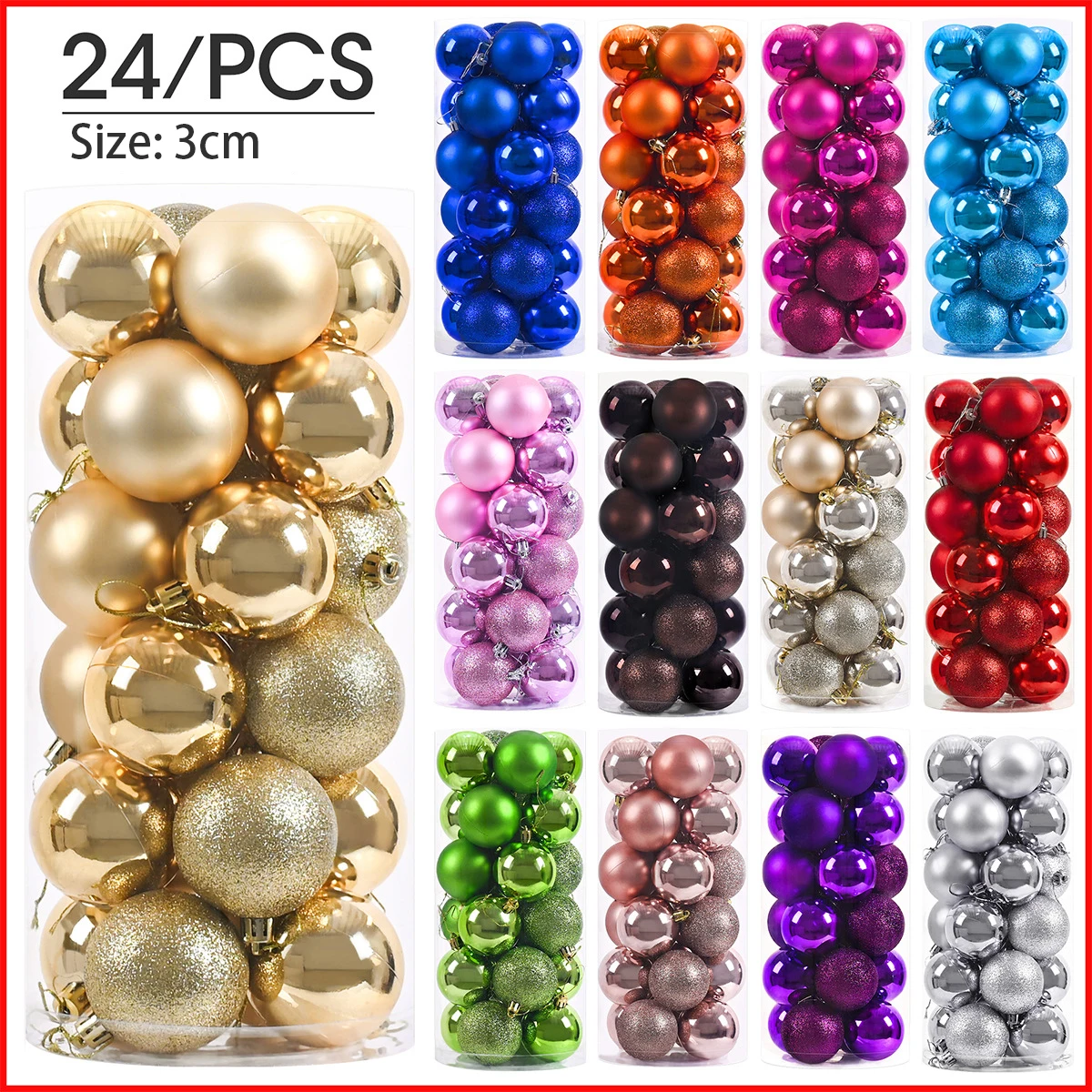 Mini Christmas Ball Ornaments, 24-Piece Set – 1.2 in Tree Baubles