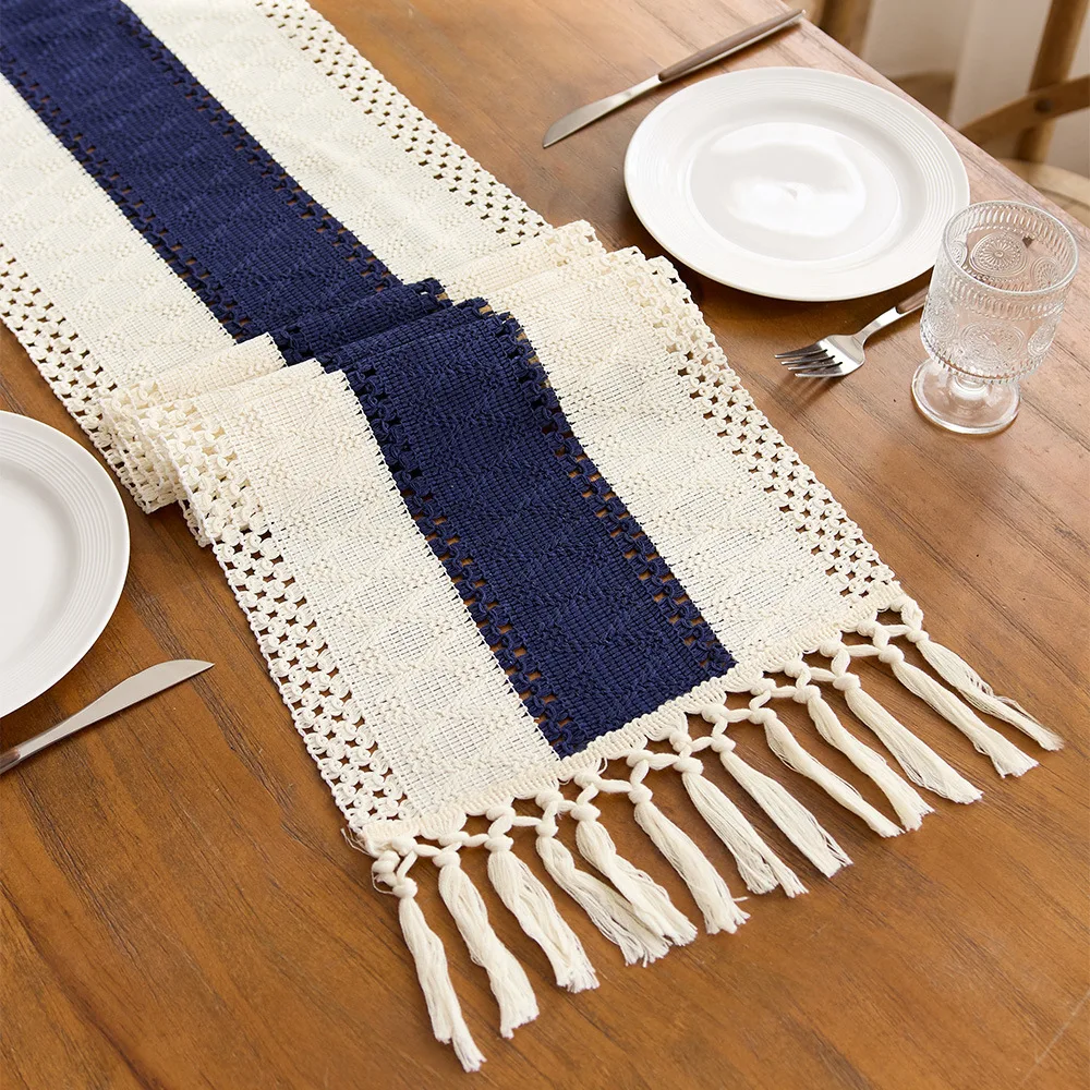 Striped Cotton Blend Table Runner with Tassels - Image 6
