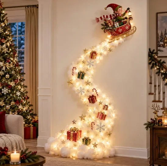 Christmas Magic Trail Wall Light-LED Glowing Christmas Scene Wall Decoration,Santa Sleigh Reindeer Hanging Decoration for Party - Image 8