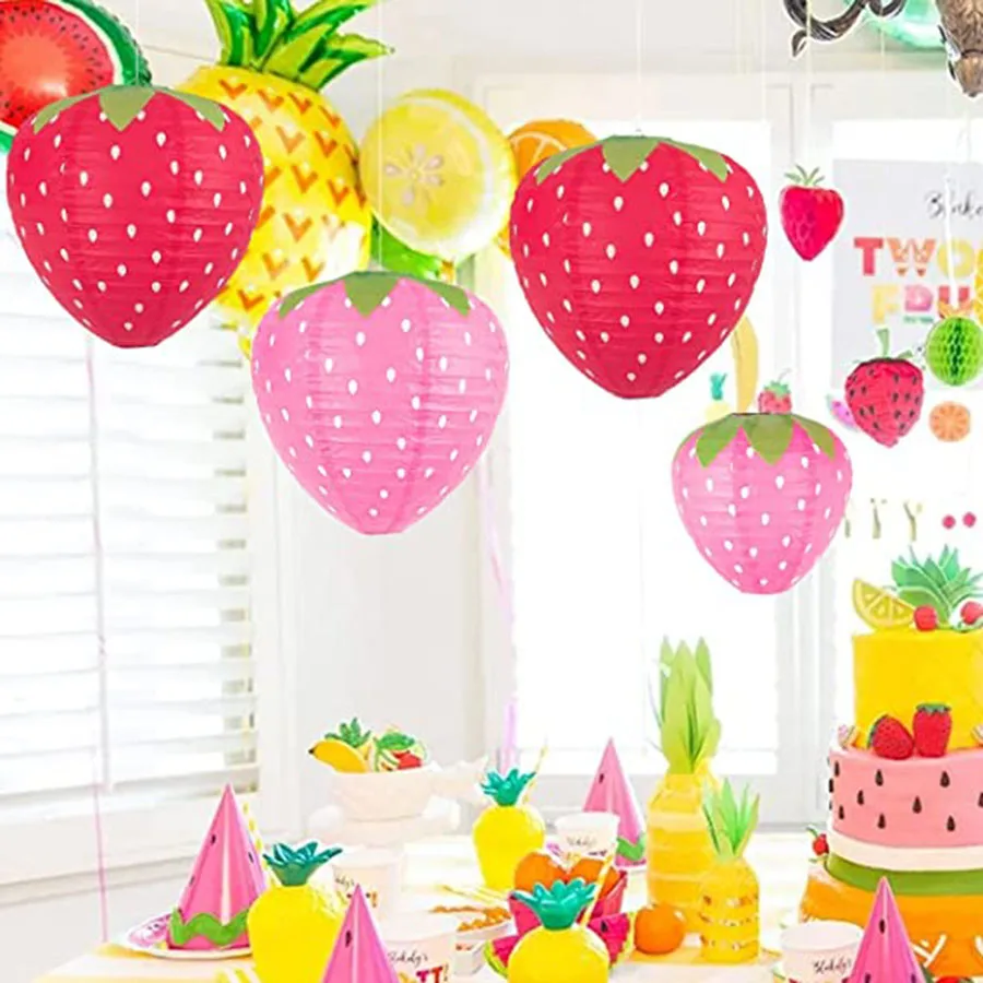 Strawberry Paper Lanterns, 3-Piece Set – 8 in Hanging Party Decor - Image 4
