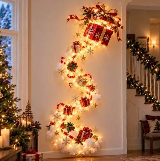 Christmas Magic Trail Wall Light-LED Glowing Christmas Scene Wall Decoration,Santa Sleigh Reindeer Hanging Decoration for Party - Image 11