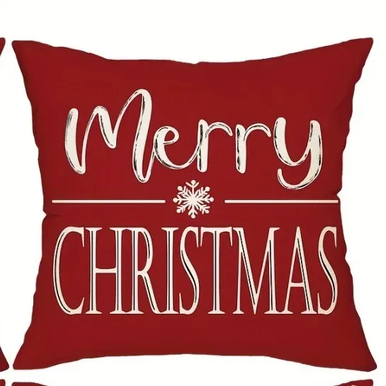 Red Christmas Cushion Cover with Snowman & Deer Print - Image 4
