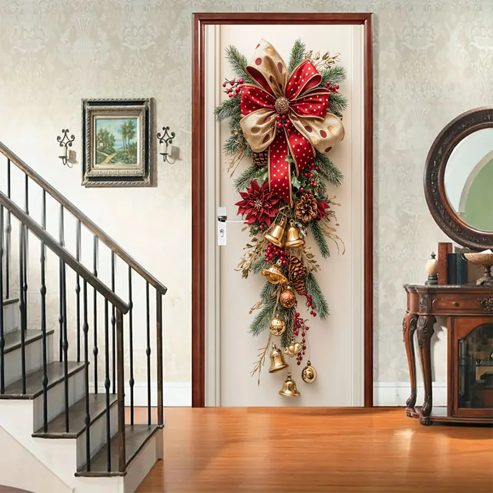 Christmas Wall Hanging – Red Bells & Green Leaves Holiday Room Decor