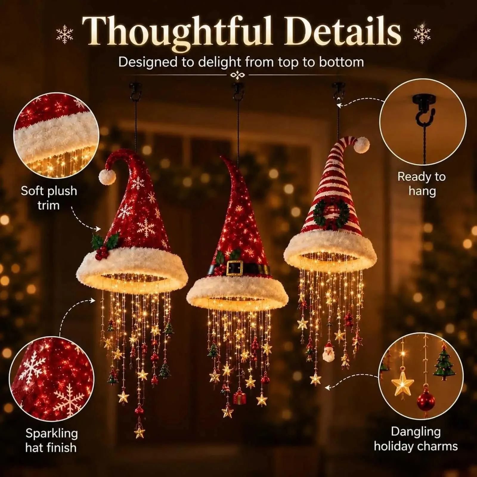 DIY Lighted Santa Hat Chandelier – Warm LED Hanging Christmas Ornament - Image 4
