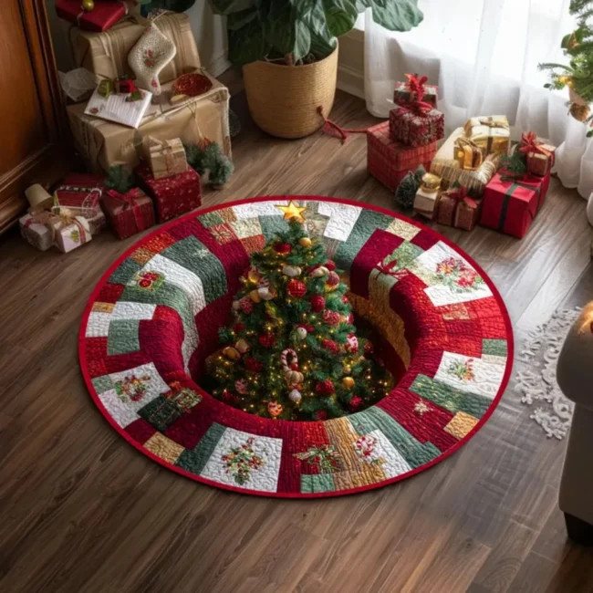 Round Christmas Gingerbread Man Rug with 3D-Effect Design