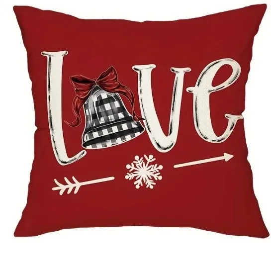 Red Christmas Cushion Cover with Snowman & Deer Print - Image 5