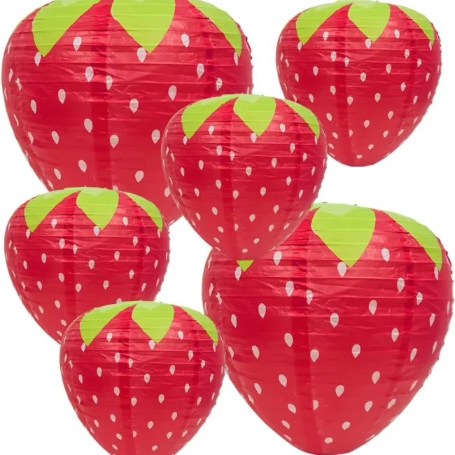 Set of 3 Strawberry Paper Lanterns – 20 cm Fruit-Themed Party Décor