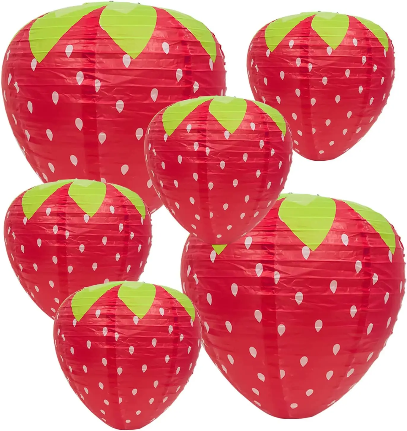 Set of 3 Strawberry Paper Lanterns – 20 cm Fruit-Themed Party Décor