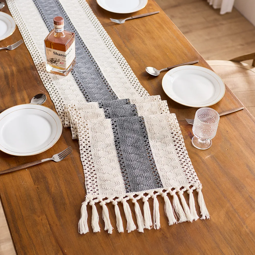 Striped Cotton Blend Table Runner with Tassels - Image 5